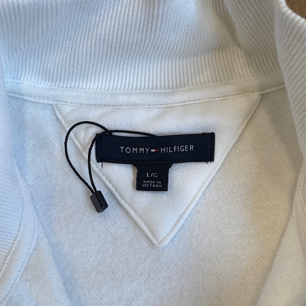 Tommy Hilfiger White Zip-Up Sweater with Red and Black Stripes - Picture 2 of 12